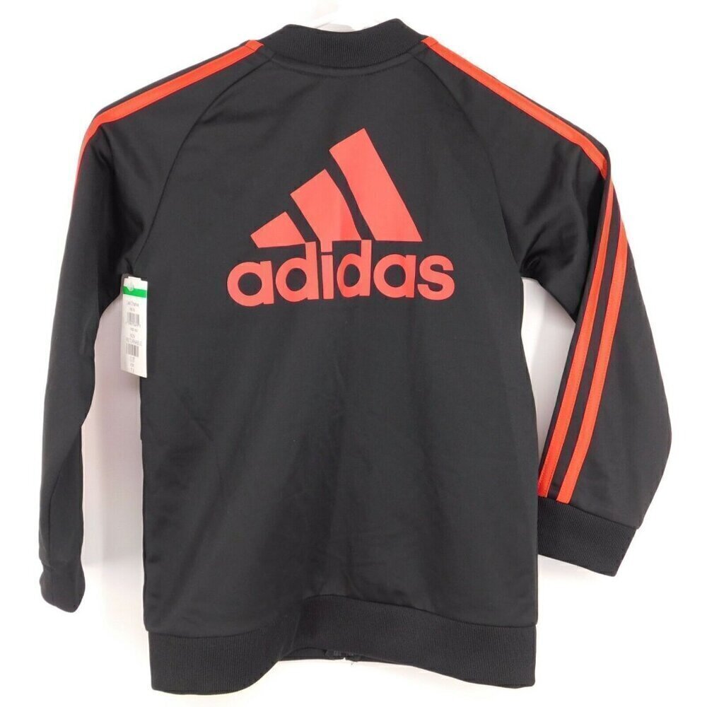 Adidas Track Jacket Kids Sz 7 Black Red Large Logo Boys Girls Full Zip